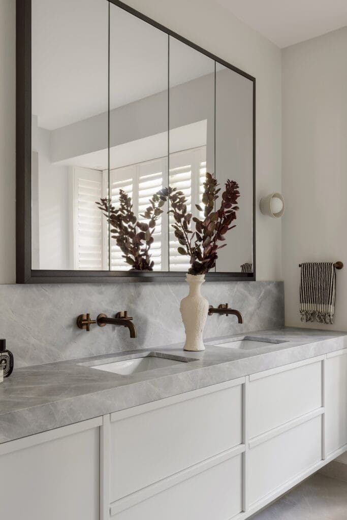 Custom double bowl vanity with undermount basins