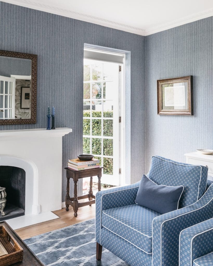 Blue patterned chair at Patterned Sanctuary by The Stylesmiths